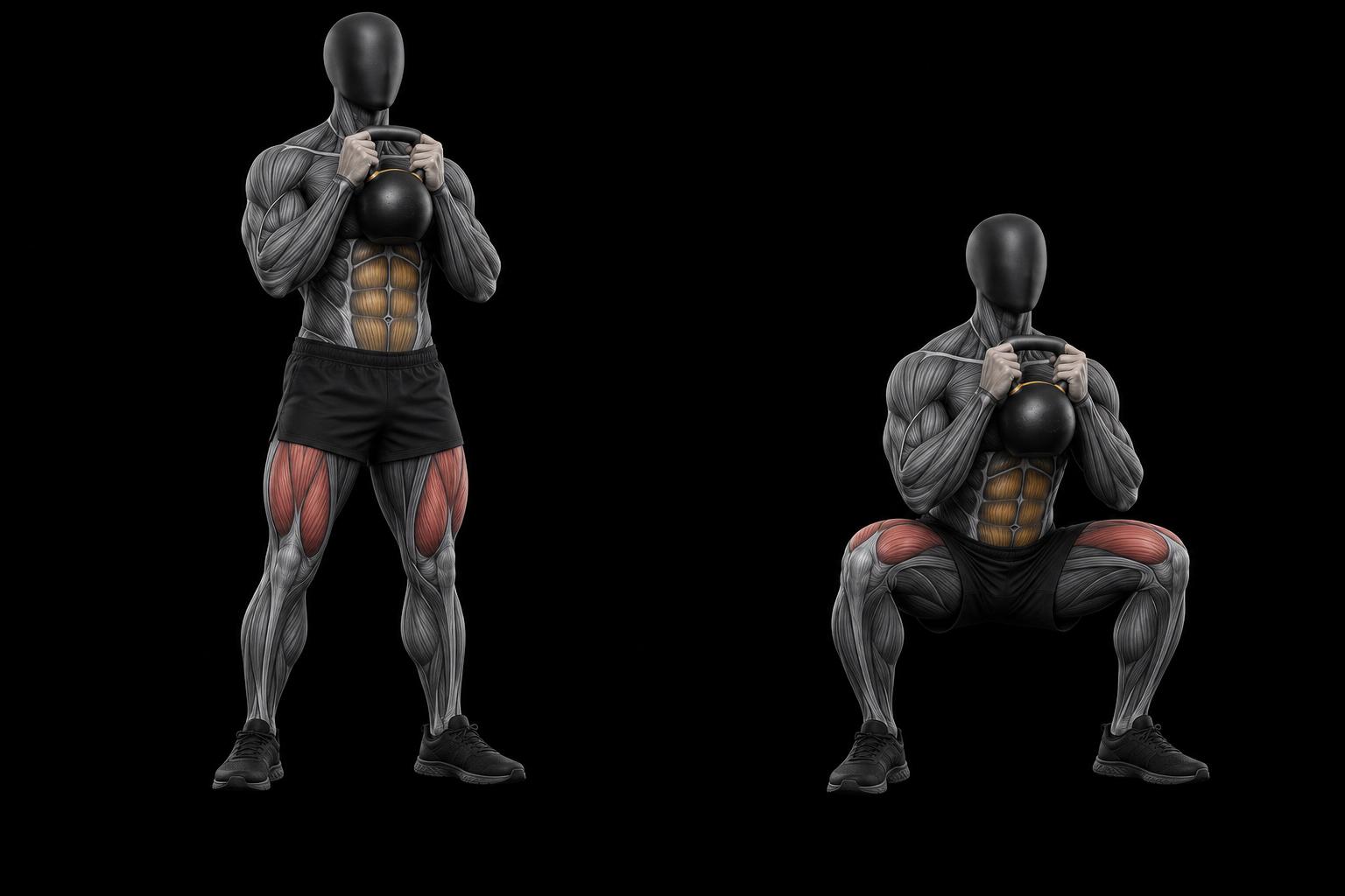 Faceless illustrated figure showing a goblet squat